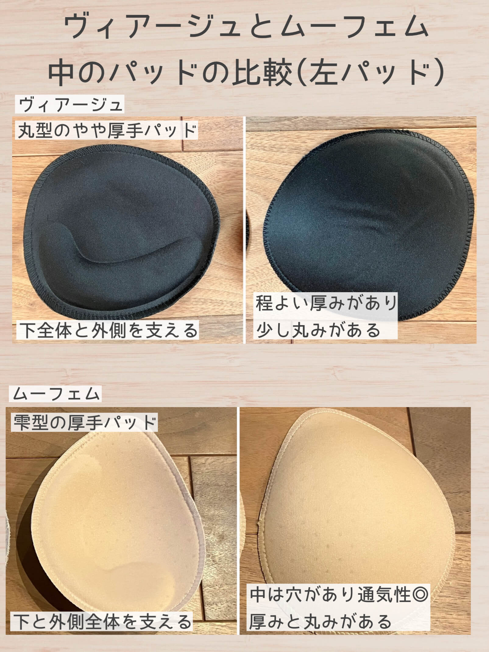 ヴィアージュとムーフェム中のパッドの比較