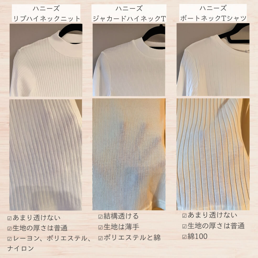 ハニーズのトップス生地の厚さや透け感は?