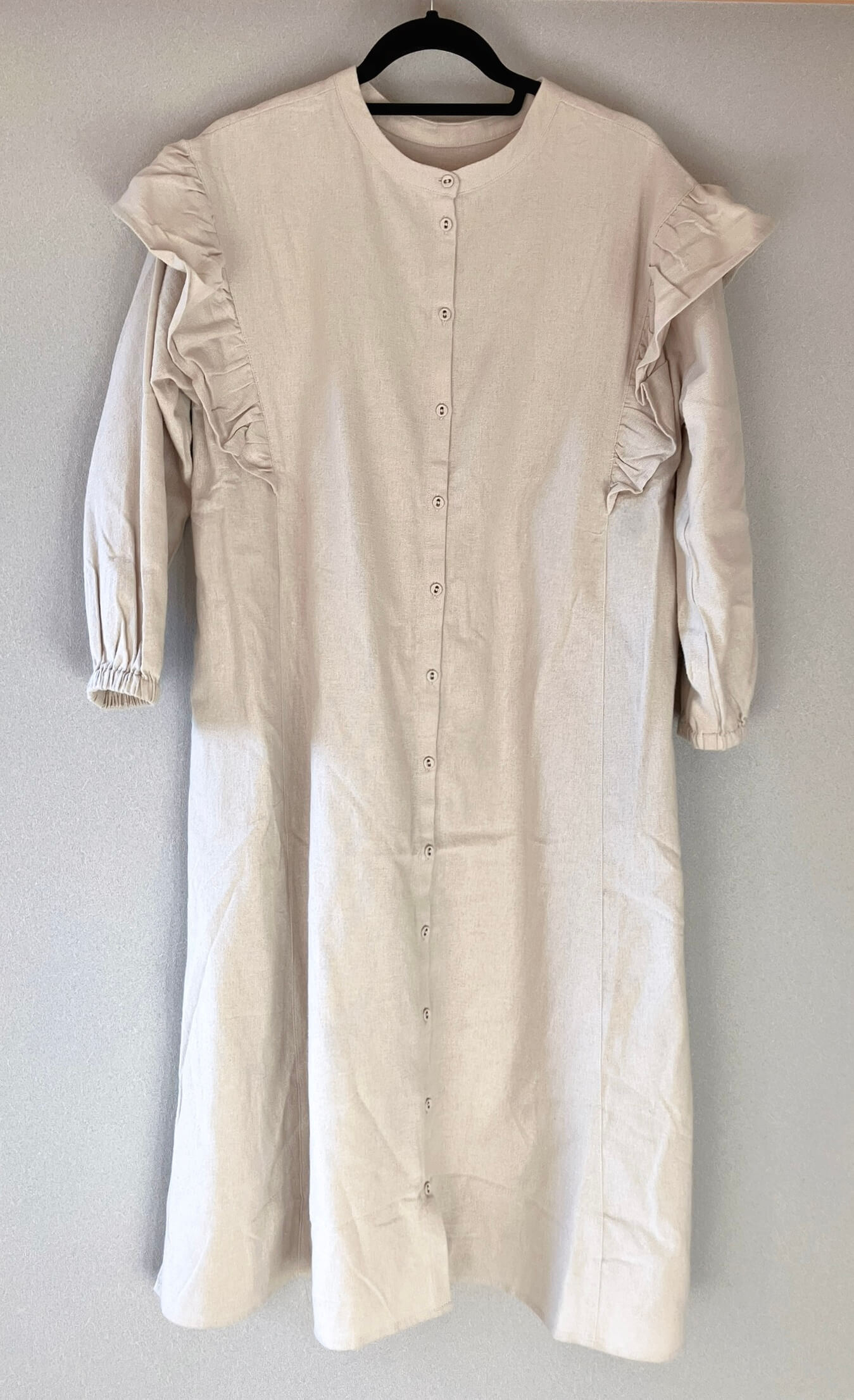 柄アソート袖フリルスタンドネック前後2WAYワンピース