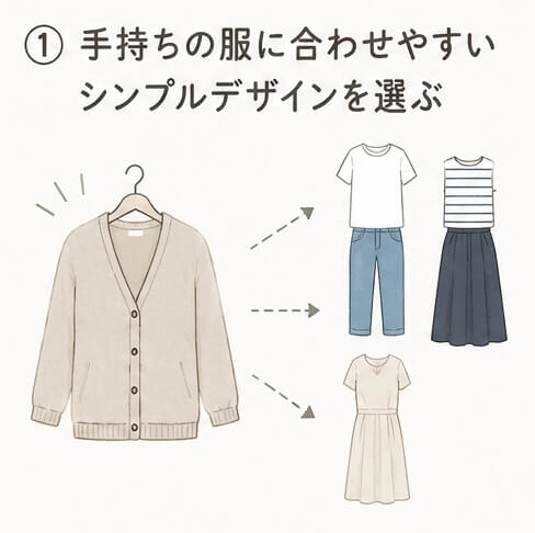 ①手持ちの服に合わせやすいシンプルデザインを選ぶ